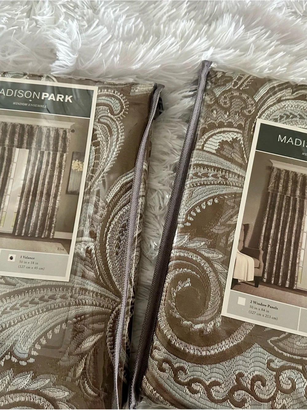 🤎🩵Madison Park Elsa Paisley Window Valances Set of (2) 50” x 18”